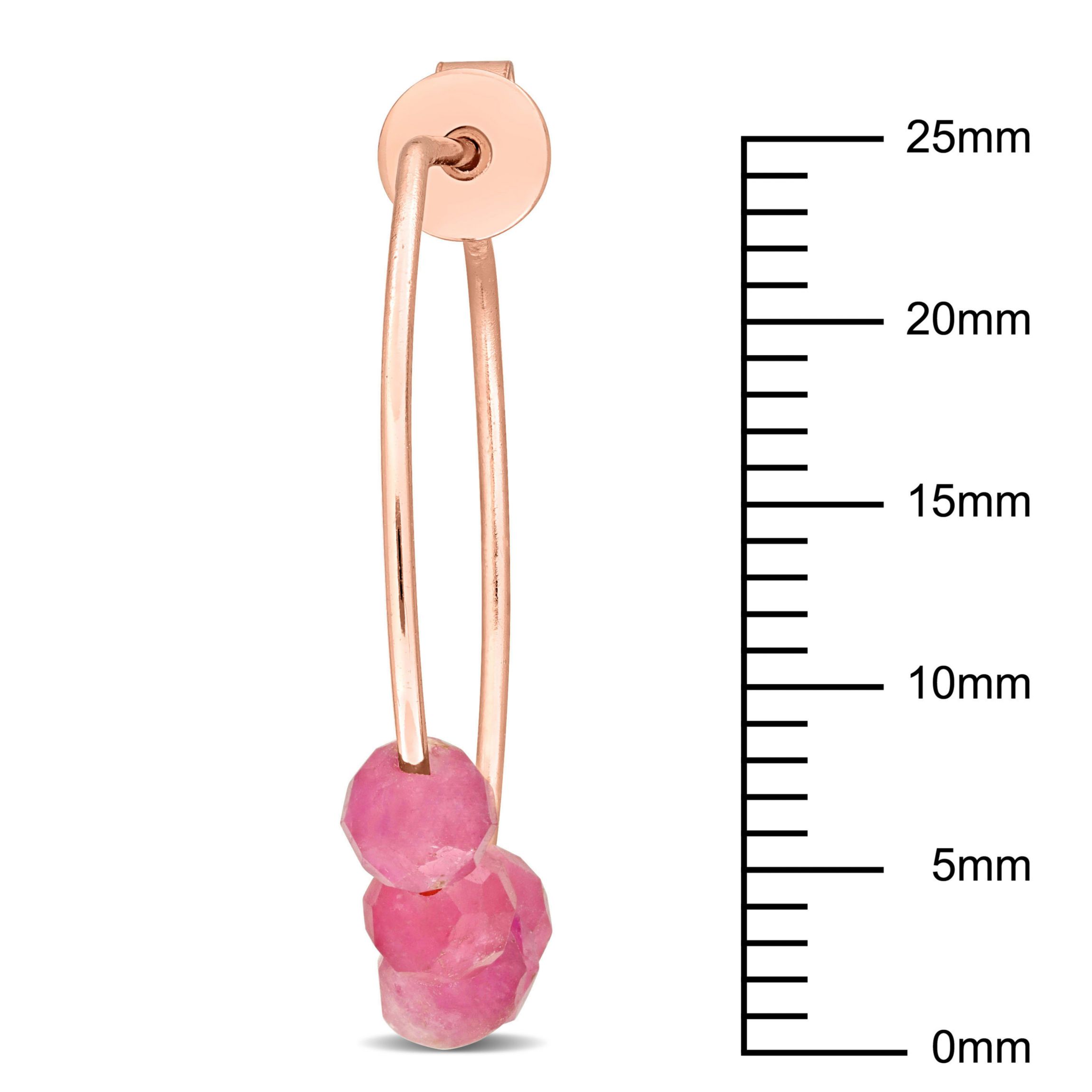 Pink Tourmaline Bead Hoop Earrings in Rose Plated Sterling Silver