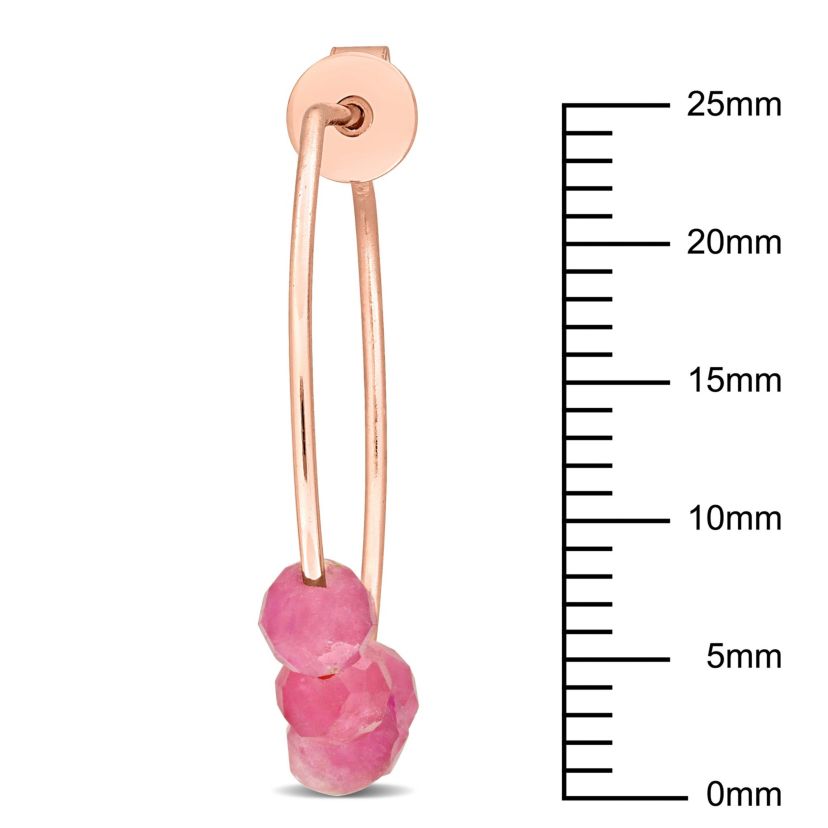 Pink Tourmaline Bead Hoop Earrings in Rose Plated Sterling Silver
