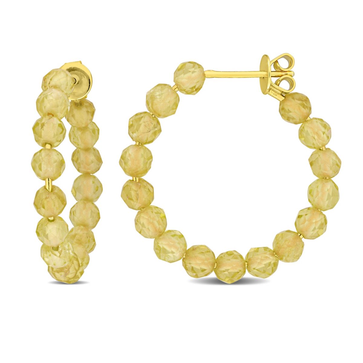 Citrine Bead Hoop Earrings in Yellow Plated Sterling Silver