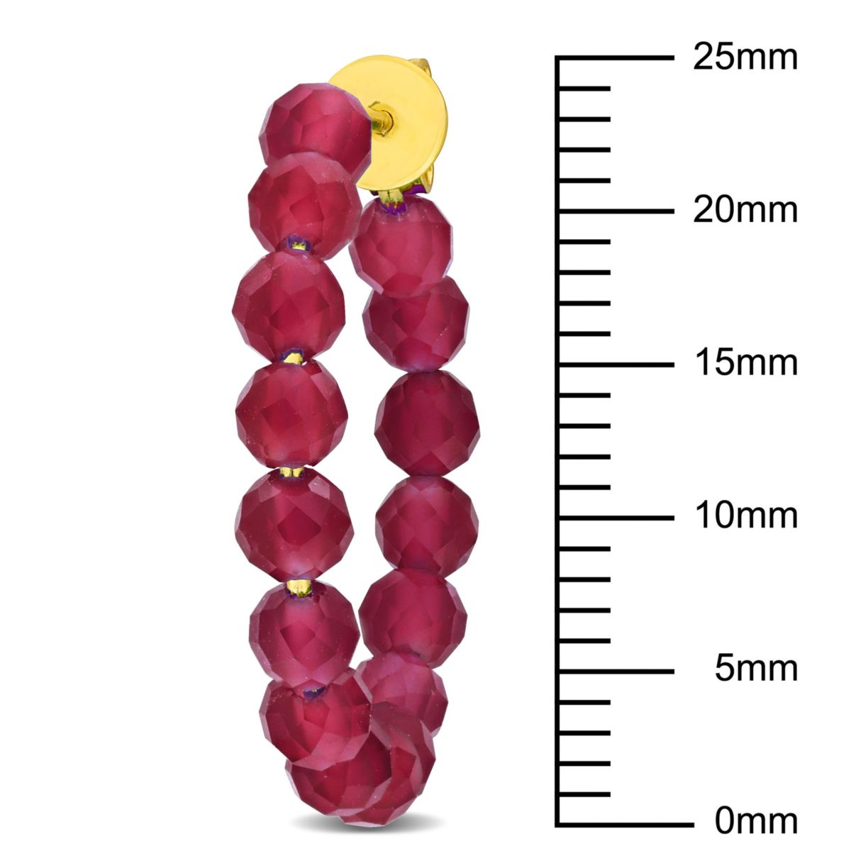 Lab Created Created Ruby Beaded Hoop Earrings in Yellow Plated Sterling Silver