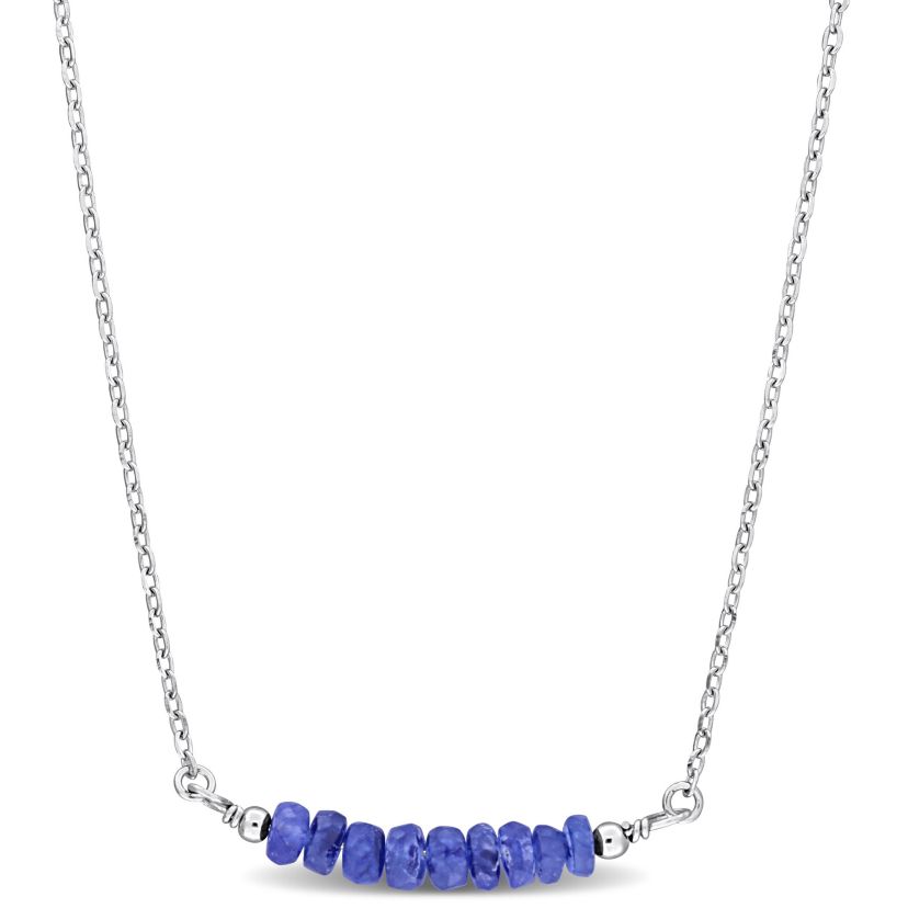 Blue Sapphire Bead Necklace in Sterling Silver, 16.5"+2"