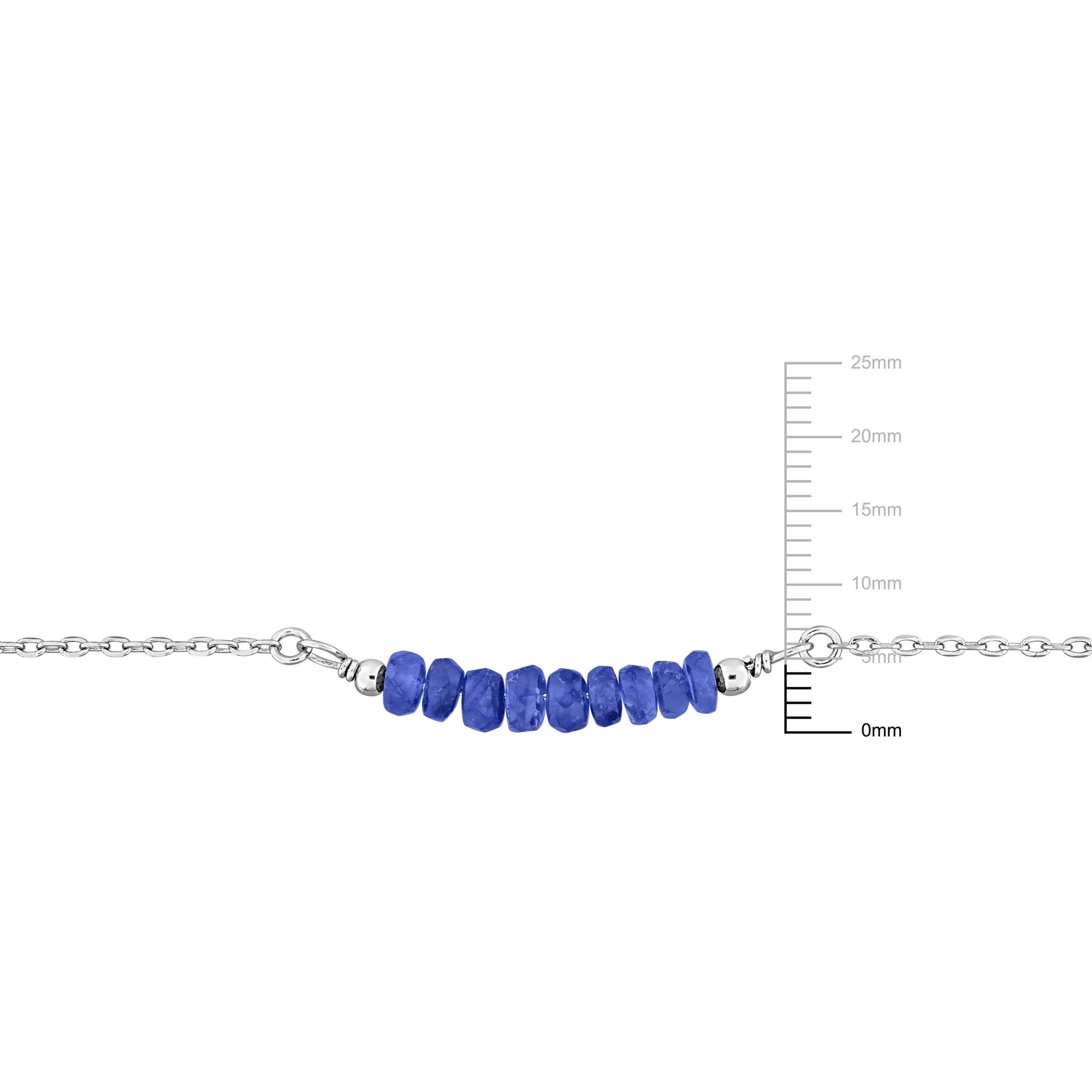 Blue Sapphire Bead Necklace in Sterling Silver, 16.5"+2"