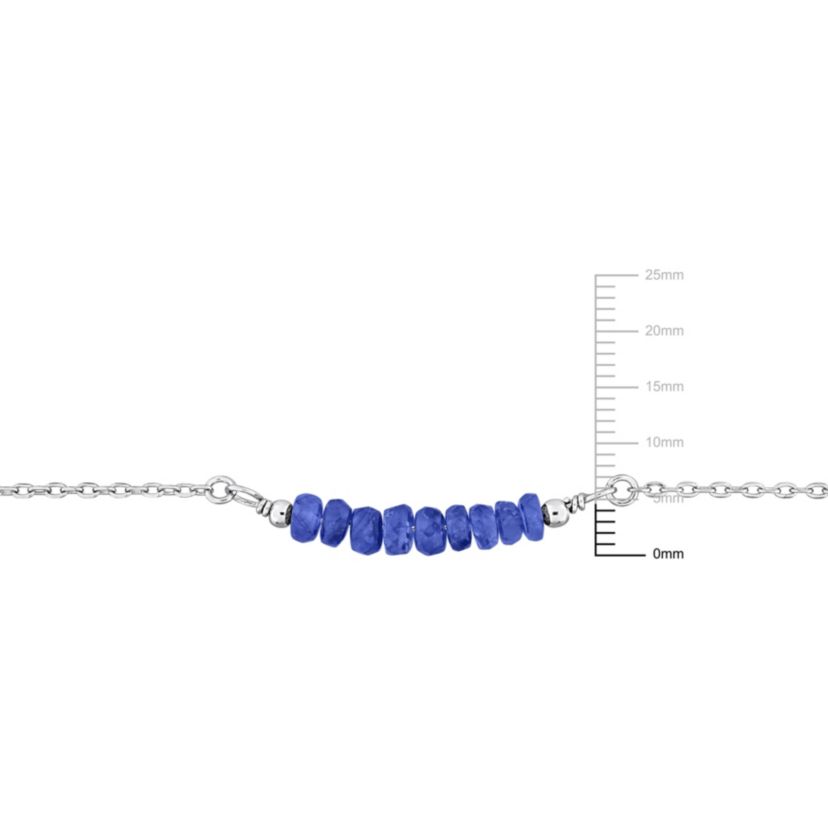 Blue Sapphire Bead Necklace in Sterling Silver, 16.5"+2"