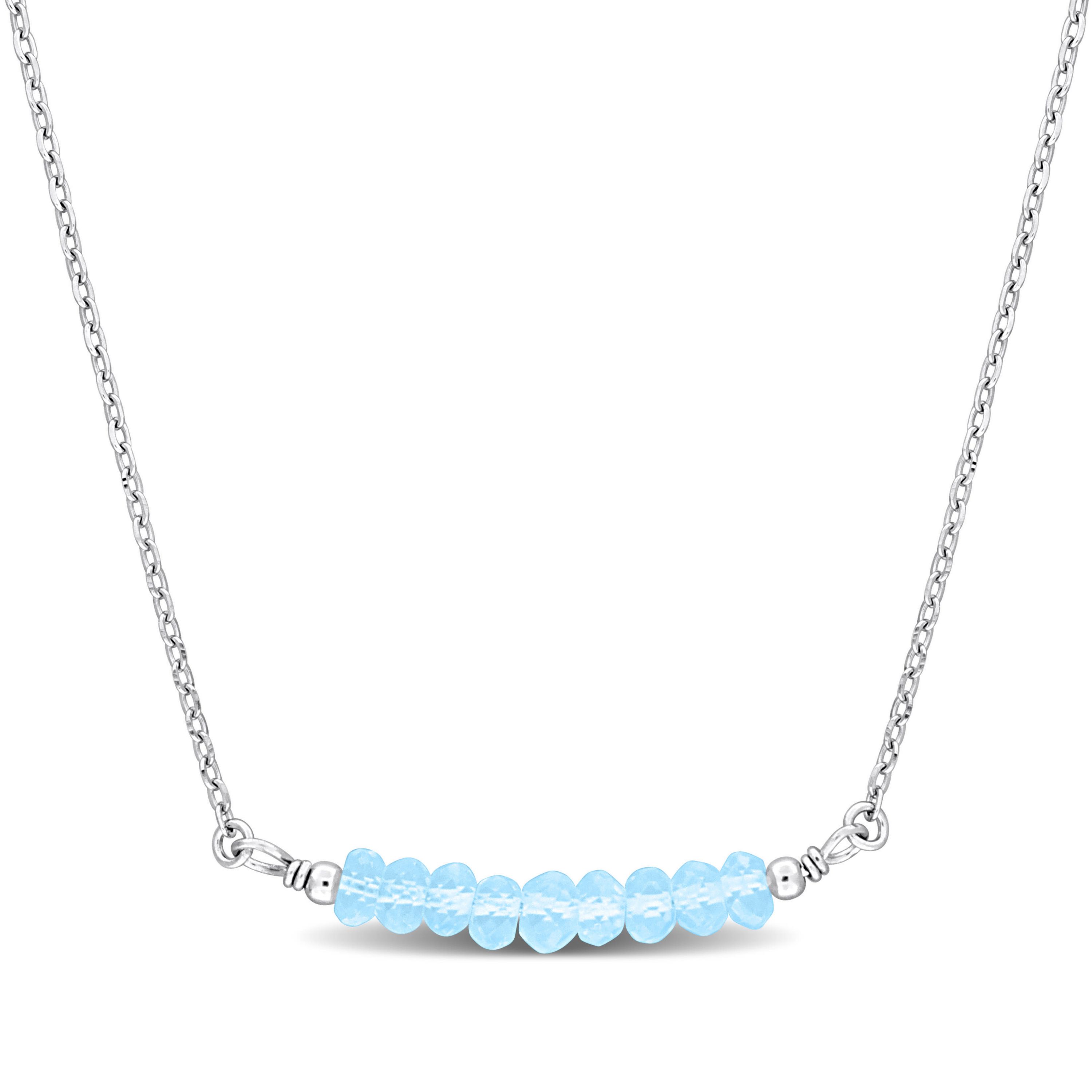 Blue Topaz Bead Necklace in Sterling Silver, 16.5"+2"