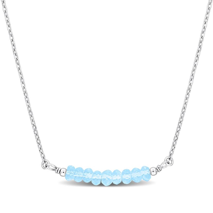 Blue Topaz Bead Necklace in Sterling Silver, 16.5"+2"