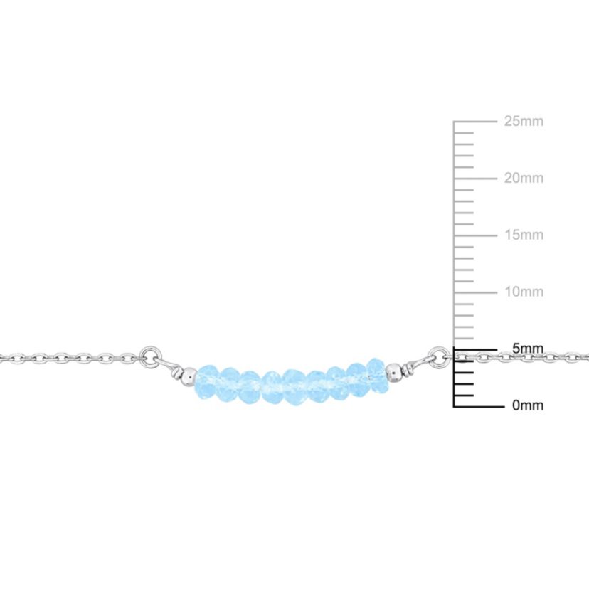 Blue Topaz Bead Necklace in Sterling Silver, 16.5"+2"