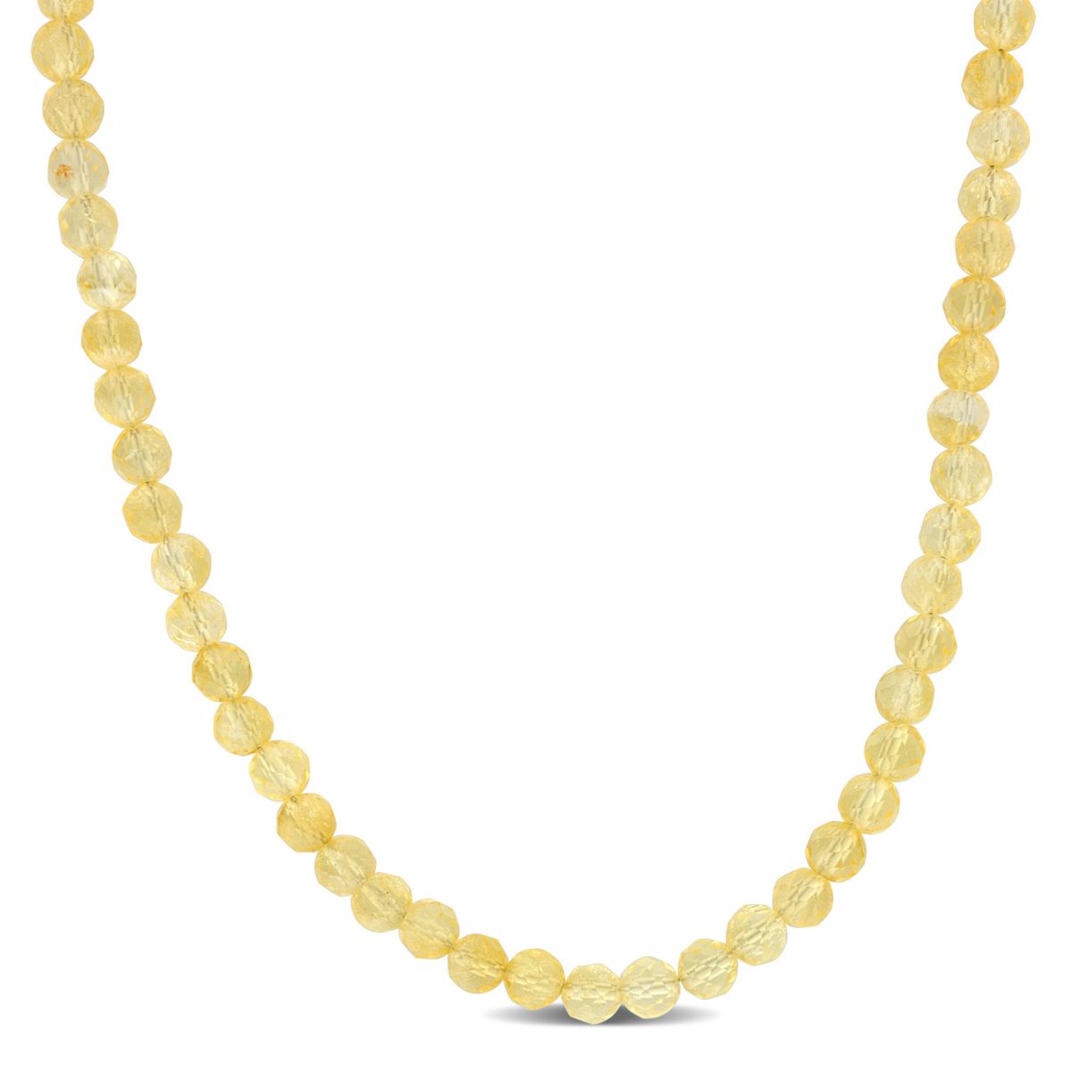 Citrine Beaded Necklace in Yellow Plated Sterling Silver, 17"+2"