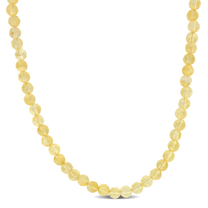 Citrine Beaded Necklace in Yellow Plated Sterling Silver, 17"+2"
