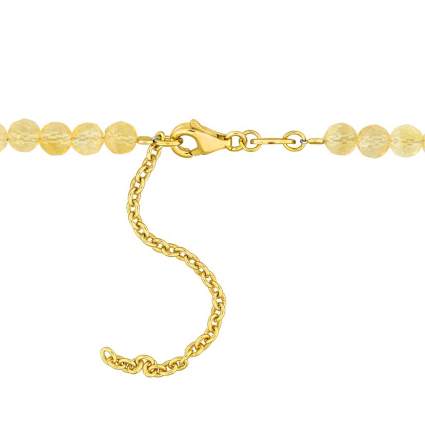 Citrine Beaded Necklace in Yellow Plated Sterling Silver, 17"+2"