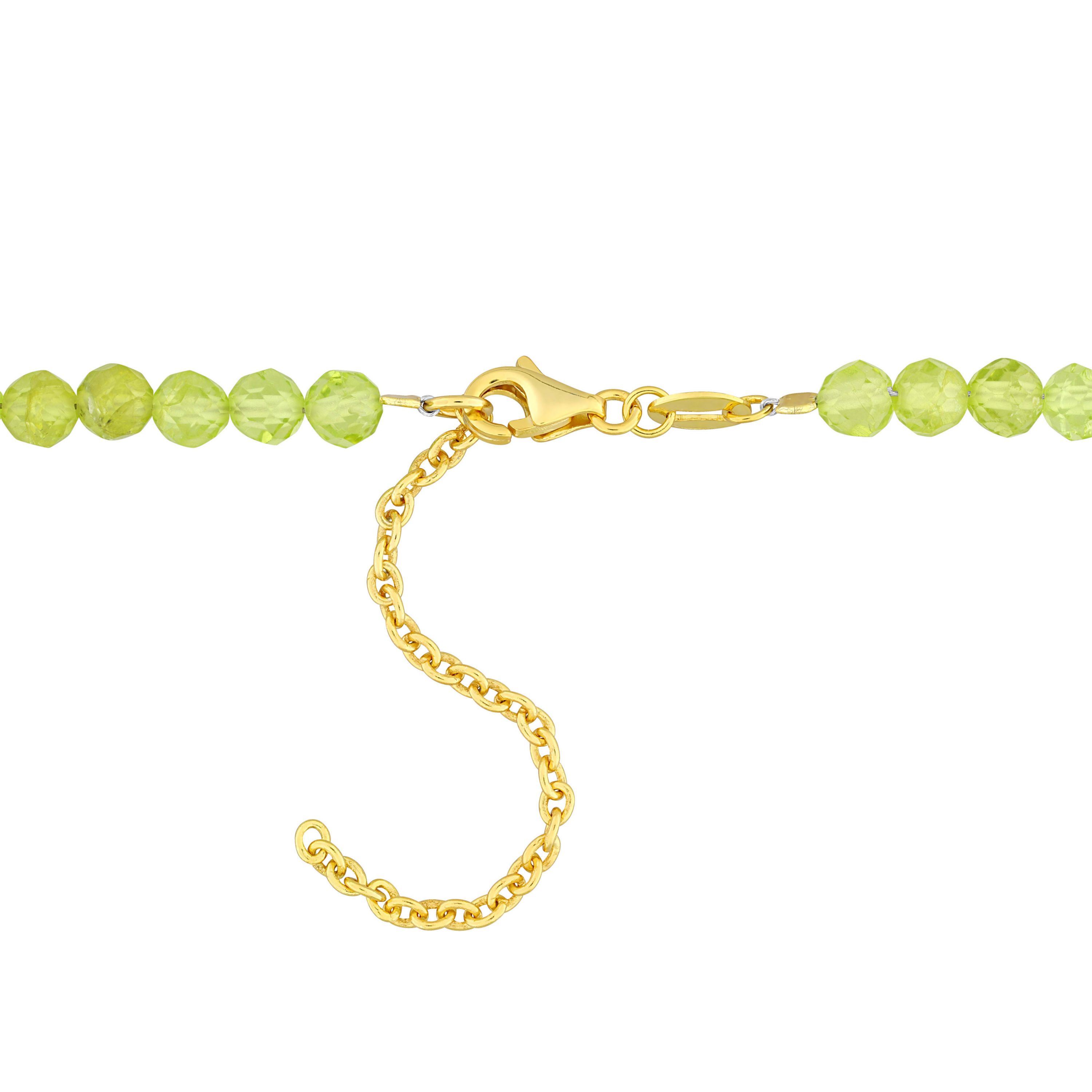 Peridot Beaded Necklace in Yellow Plated Sterling Silver, 17"+2"
