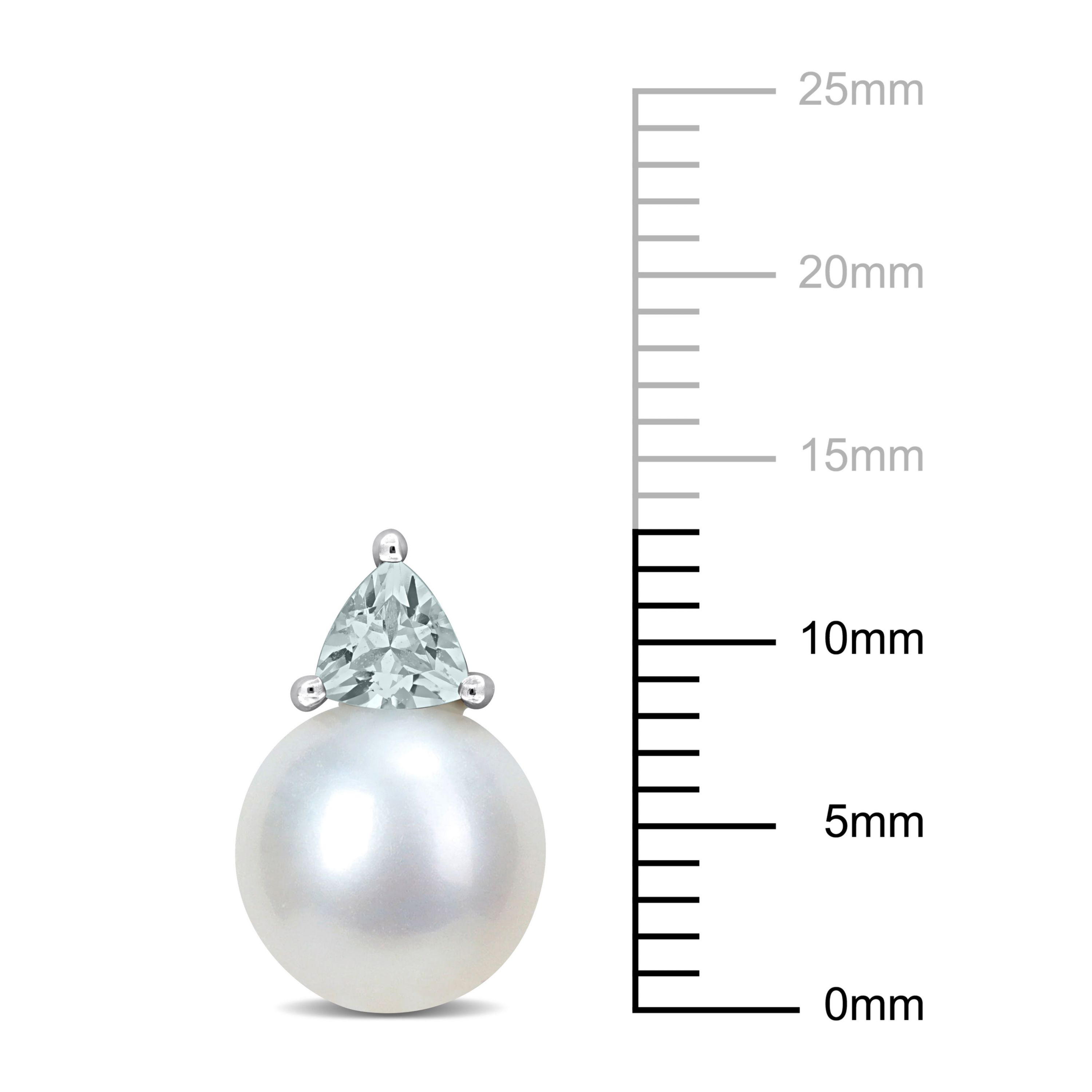 Freshwater Cultured Pearl and Aquamarine Stud Earrings in 10K White Gold