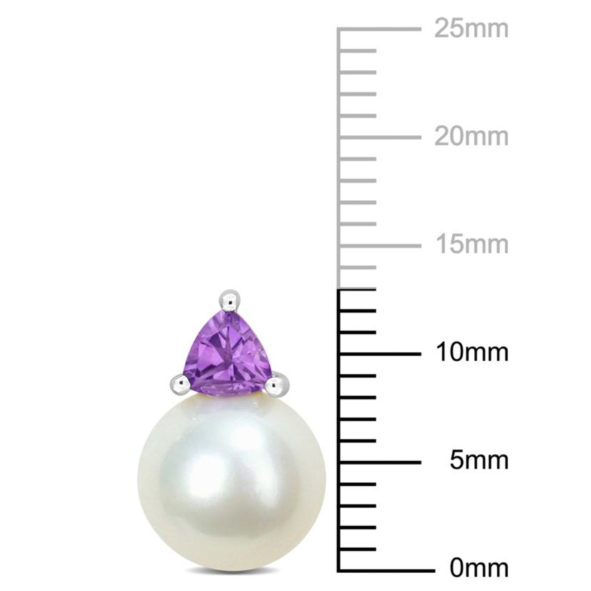 Freshwater Cultured Pearl and Amethyst Stud Earrings in 10K White Gold