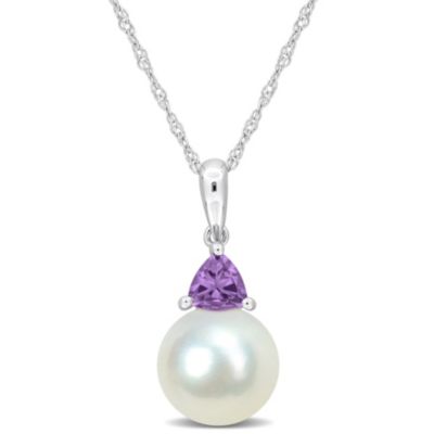 Belk & Co Freshwater Cultured Pearl and Amethyst Pendant with Chain in 10K White Gold