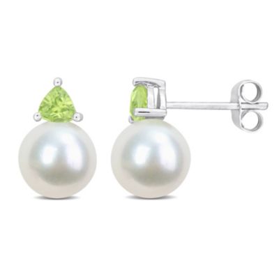 Belk & Co Freshwater Cultured Pearl and Peridot Stud Earrings in 10K White Gold
