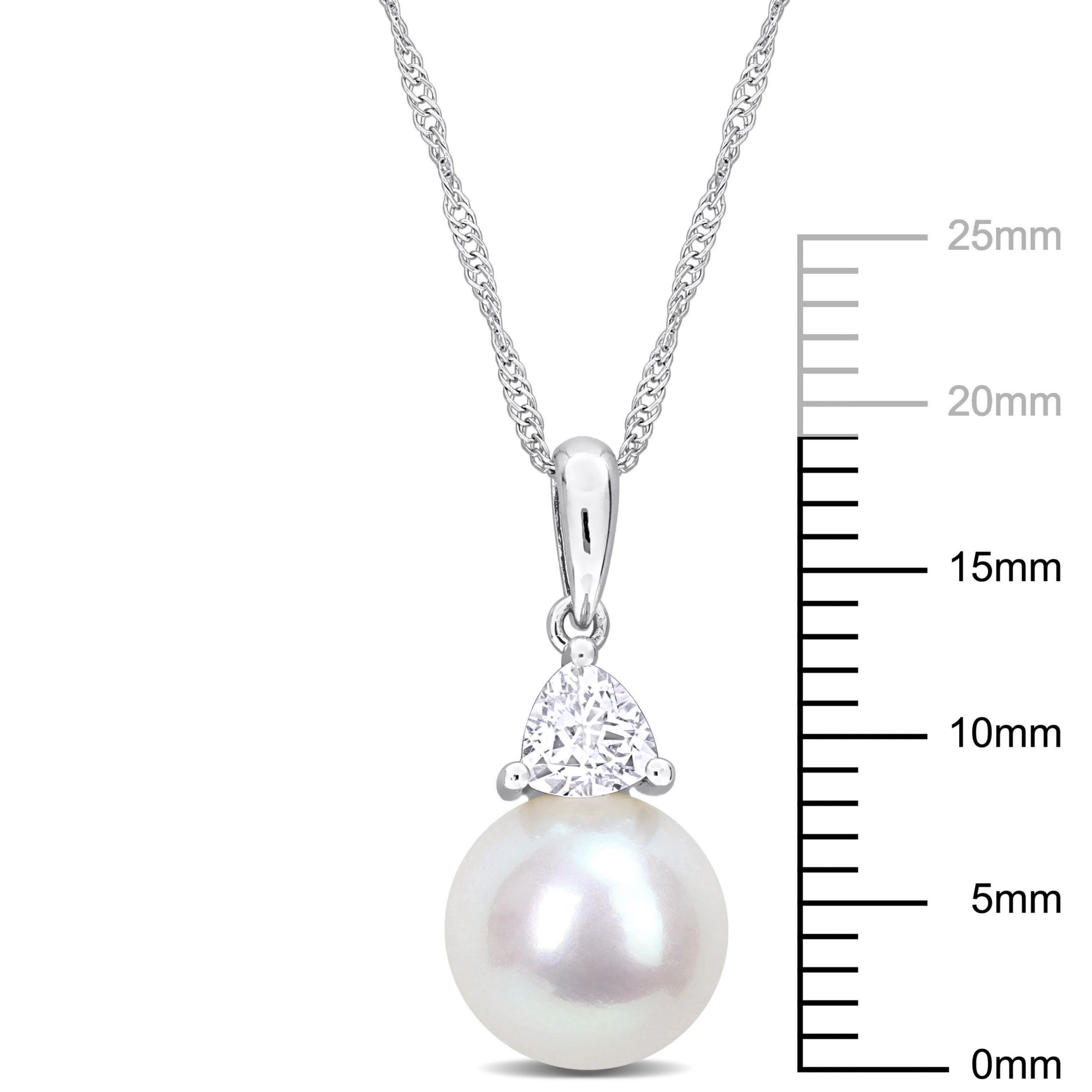 Lab Created Freshwater Cultured Pearl and Created White Sapphire Pendant with Chain in 10K White Gold