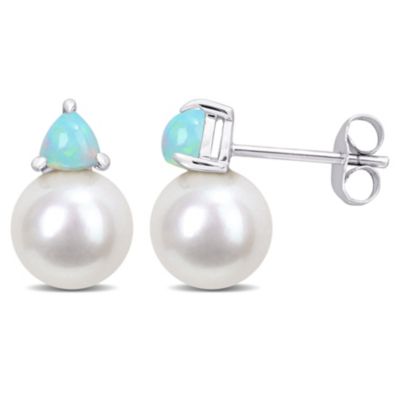 Belk & Co Freshwater Cultured Pearl and Ethiopian-Opal Stud Earrings in 10K White Gold