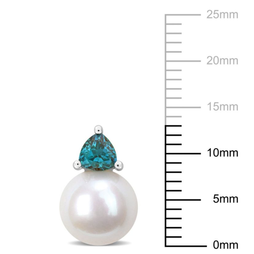 Lab Created Freshwater Cultured Pearl and Created Alexandrite Stud Earrings in 10K White Gold