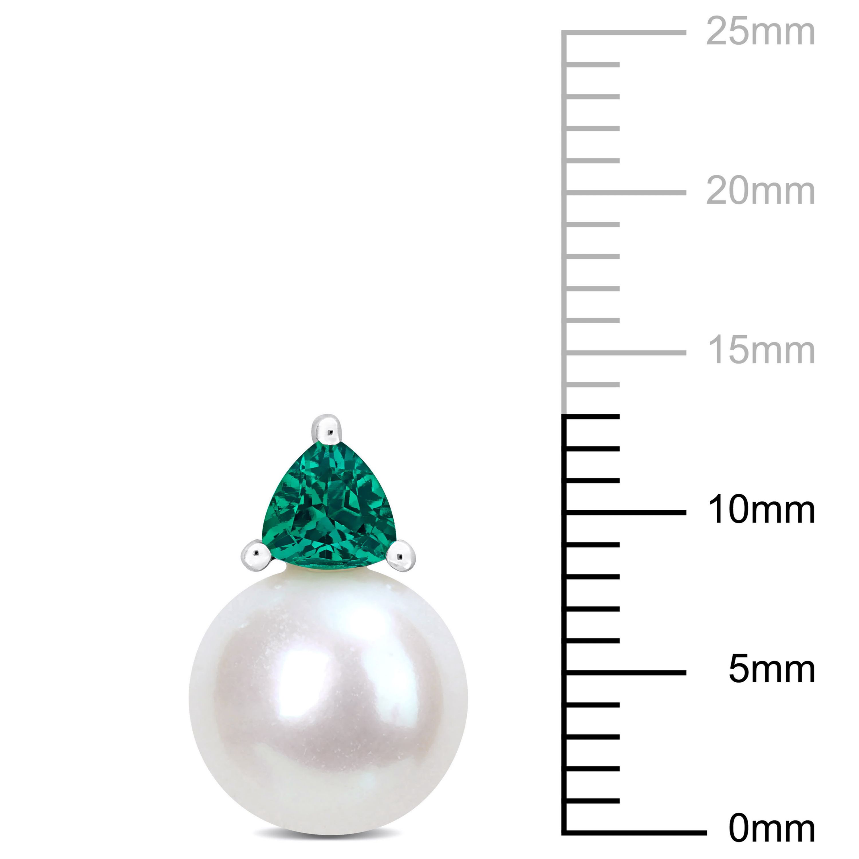 Lab Created Freshwater Cultured Pearl and Created Emerald Stud Earrings in 10K White Gold