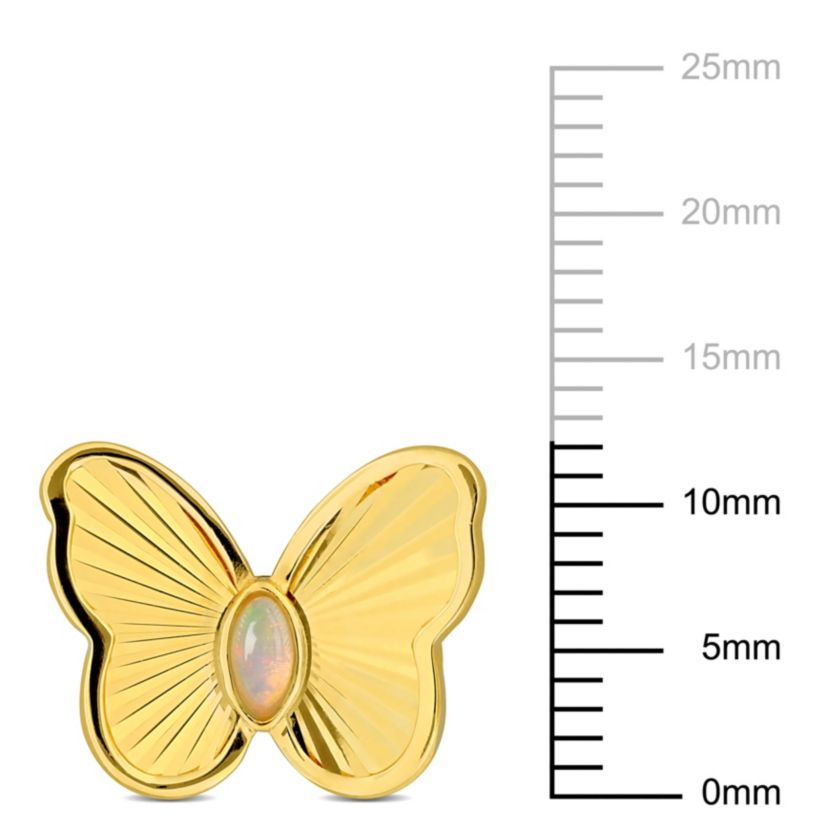 Ethiopian-Blue Opal Butterfly Stud Earrings in Yellow Plated Sterling Silver