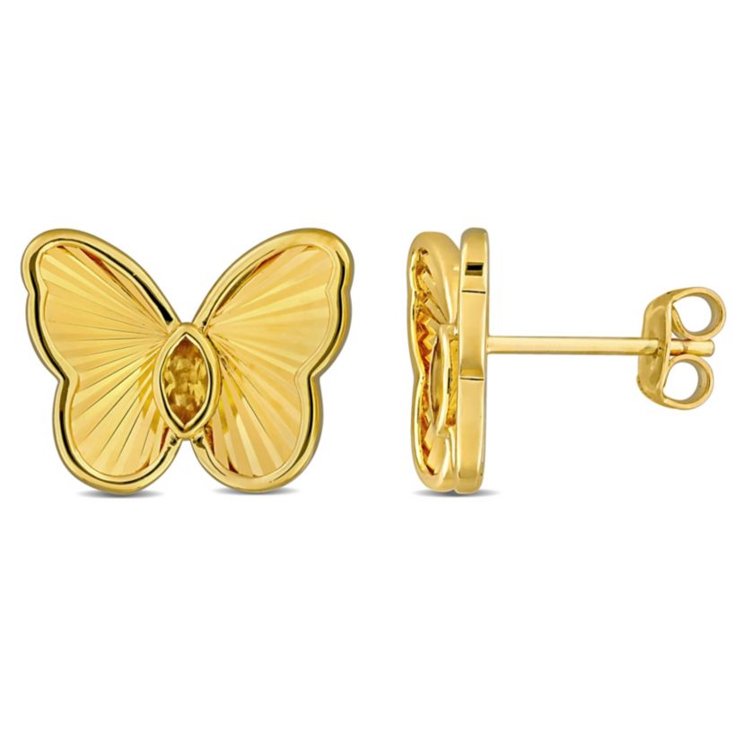 Citrine Butterfly Stud Earrings in Yellow Plated Sterling Silver