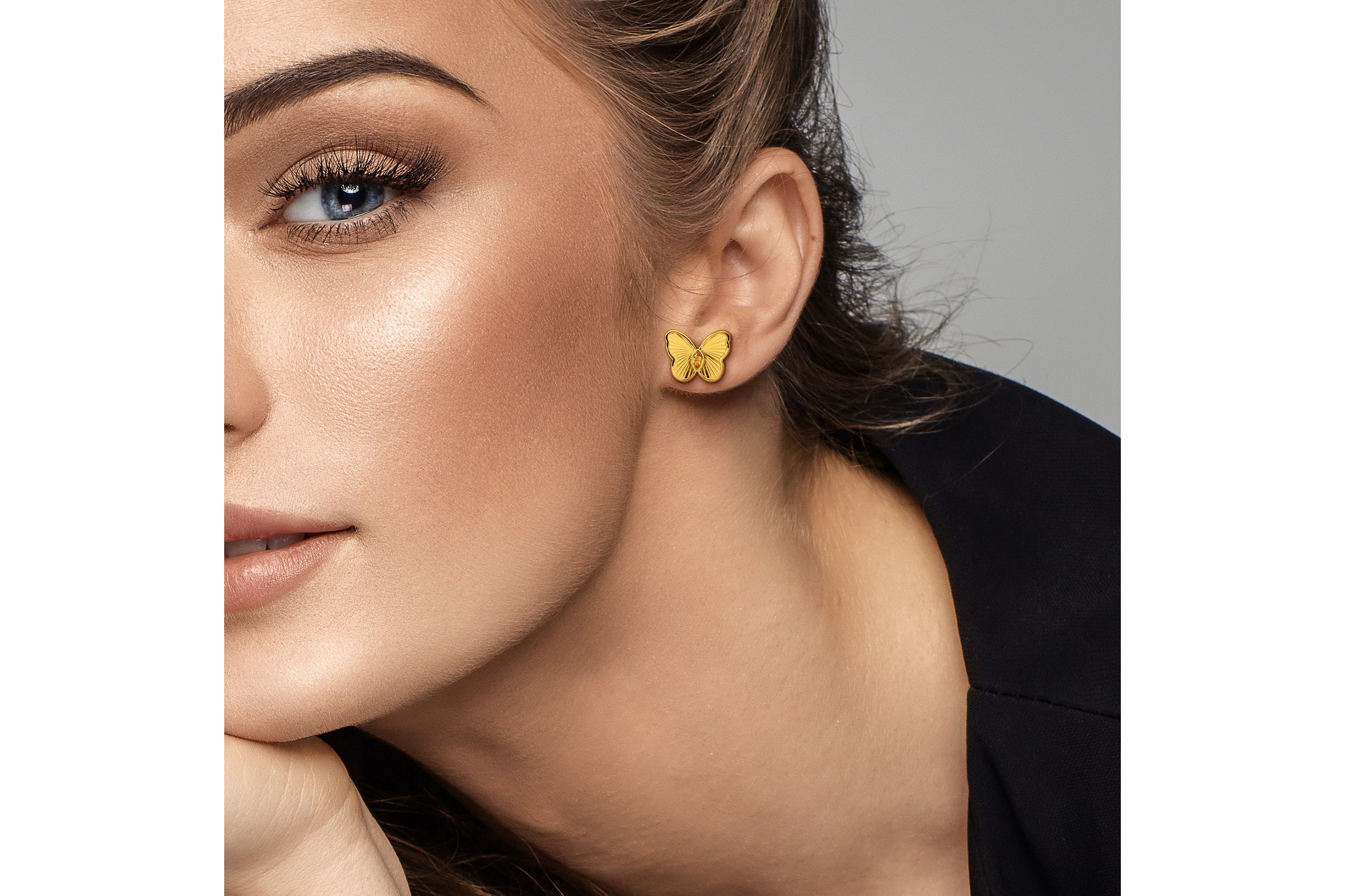 Citrine Butterfly Stud Earrings in Yellow Plated Sterling Silver
