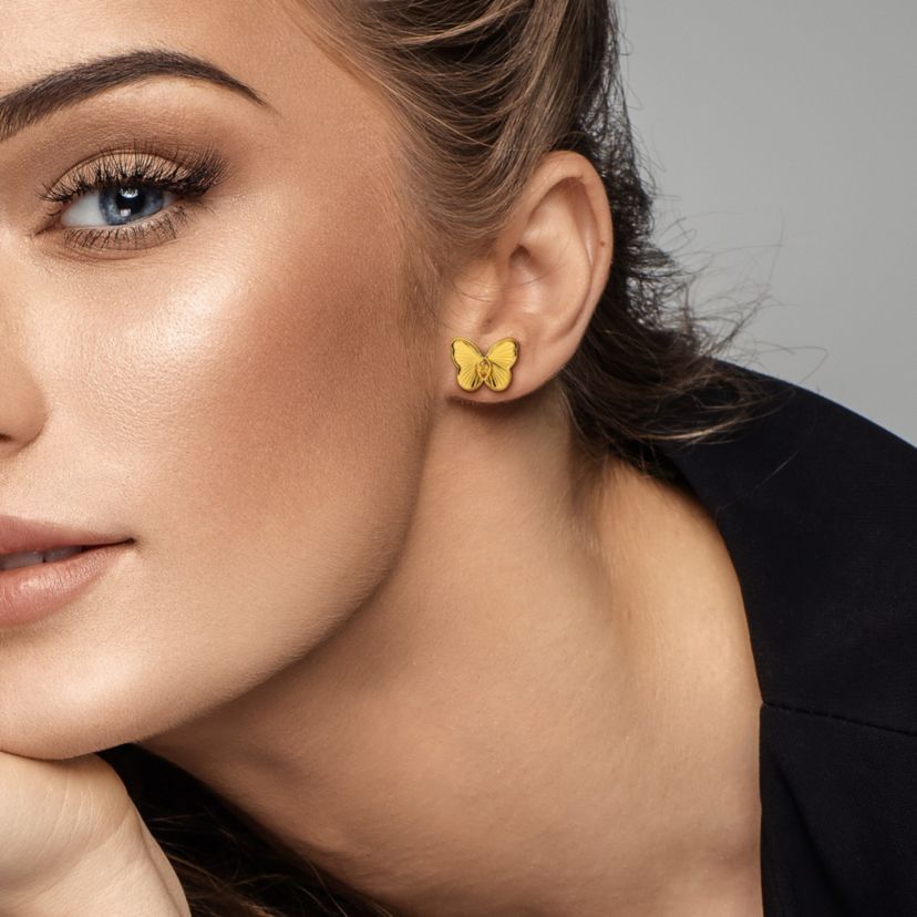 Citrine Butterfly Stud Earrings in Yellow Plated Sterling Silver
