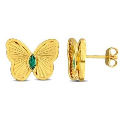 Belk & Co Lab Created Emerald Butterfly Stud Earrings in Yellow Plated Sterling Silver