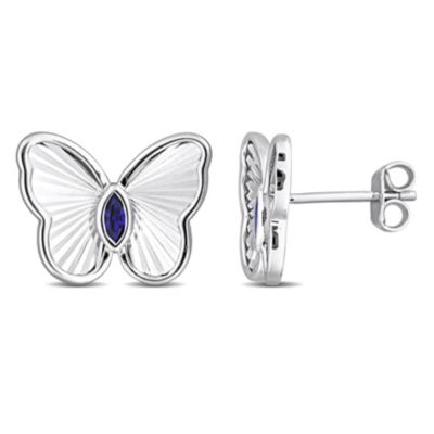 Belk & Co Lab Created Blue Sapphire Butterfly Stud Earrings in Sterling Silver