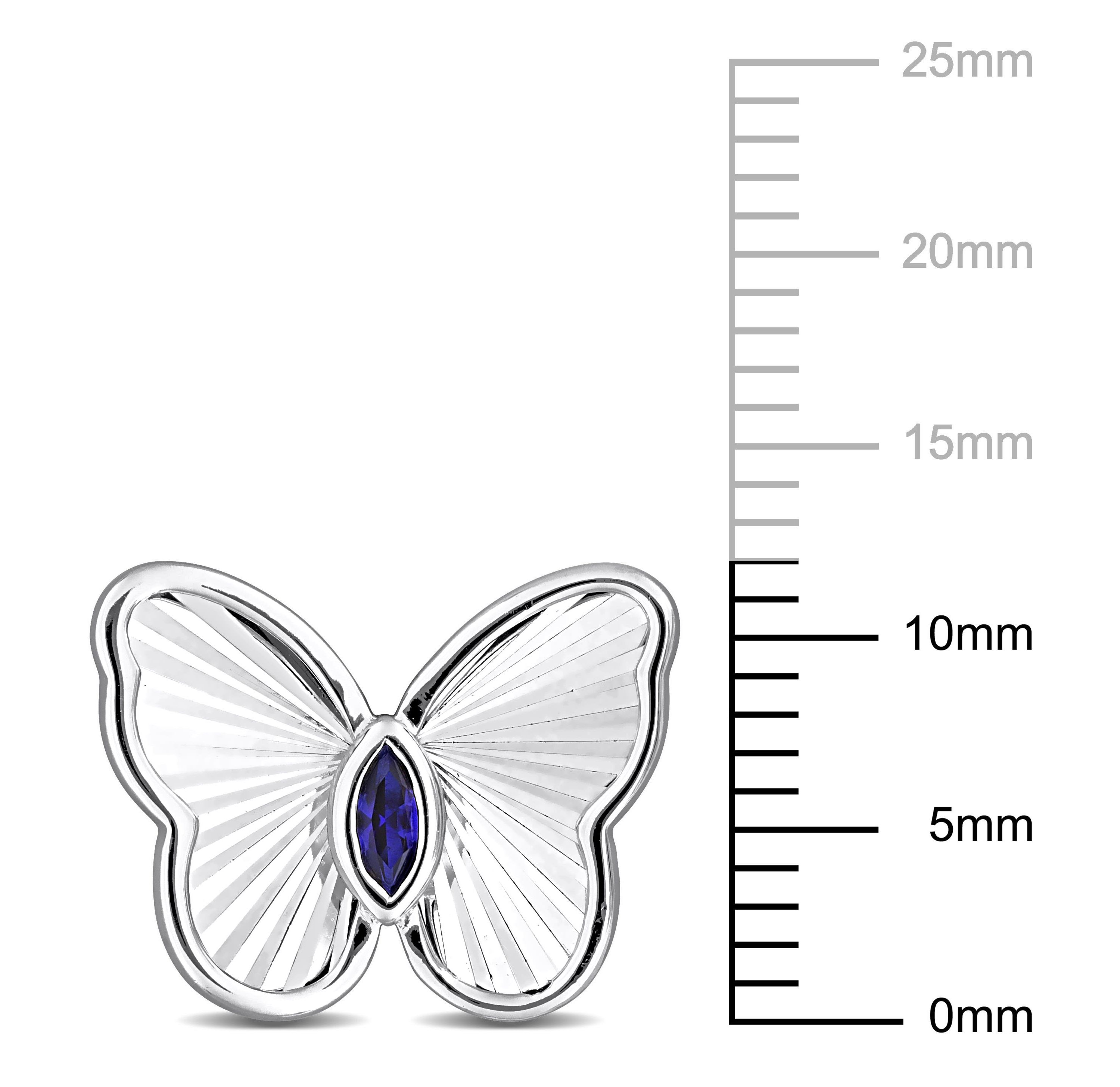 Lab Created Created Blue Sapphire Butterfly Stud Earrings in Sterling Silver