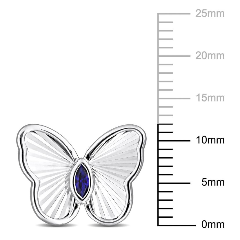 Lab Created Created Blue Sapphire Butterfly Stud Earrings in Sterling Silver