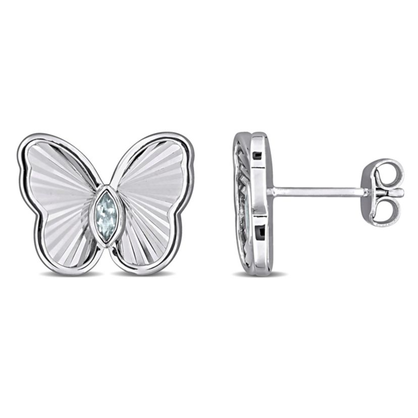 Aquamarine Butterfly Stud Earrings in Sterling Silver