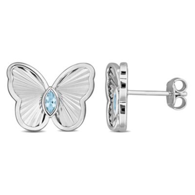 Belk & Co Sky Blue Topaz Butterfly Stud Earrings in Sterling Silver, White