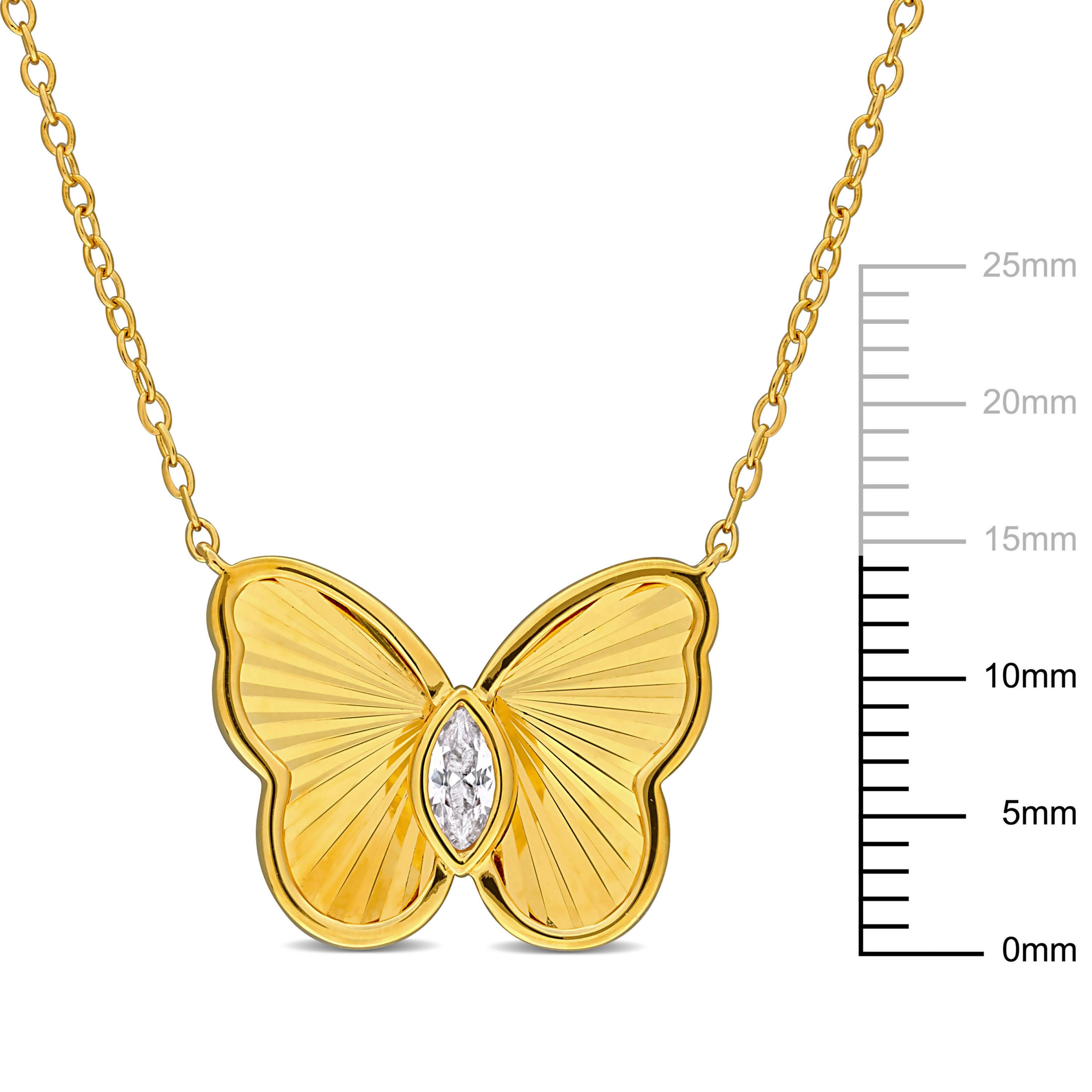 Lab Created Created White Sapphire Butterfly Necklace in Yellow Plated Sterling Silver, 17"