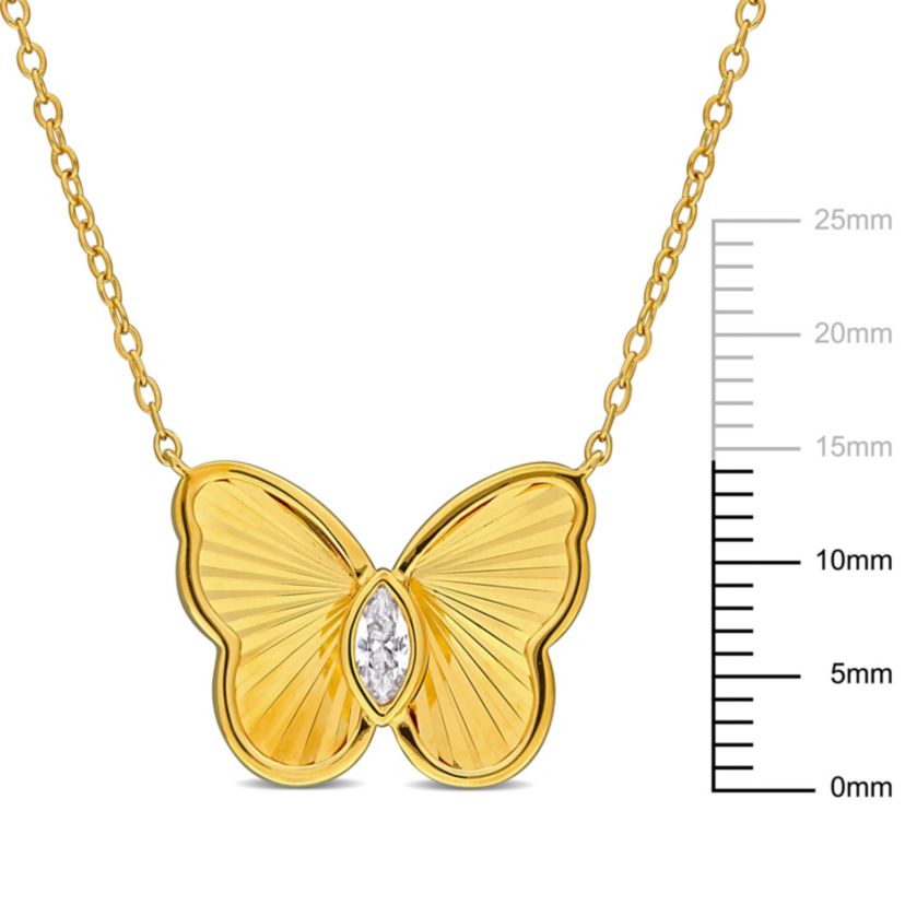 Lab Created Created White Sapphire Butterfly Necklace in Yellow Plated Sterling Silver, 17"