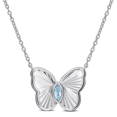 Belk & Co Sky Blue Topaz Butterfly Necklace in Sterling Silver, 17", White