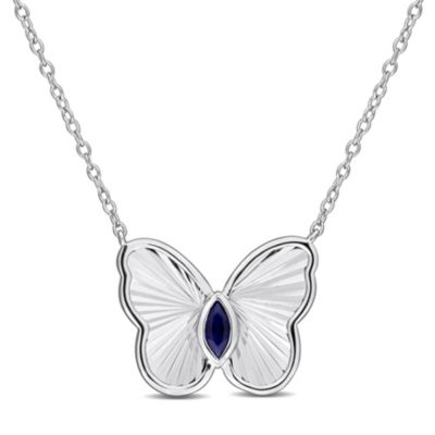 Belk & Co Lab Created Blue Sapphire Butterfly Necklace in Sterling Silver, 17"
