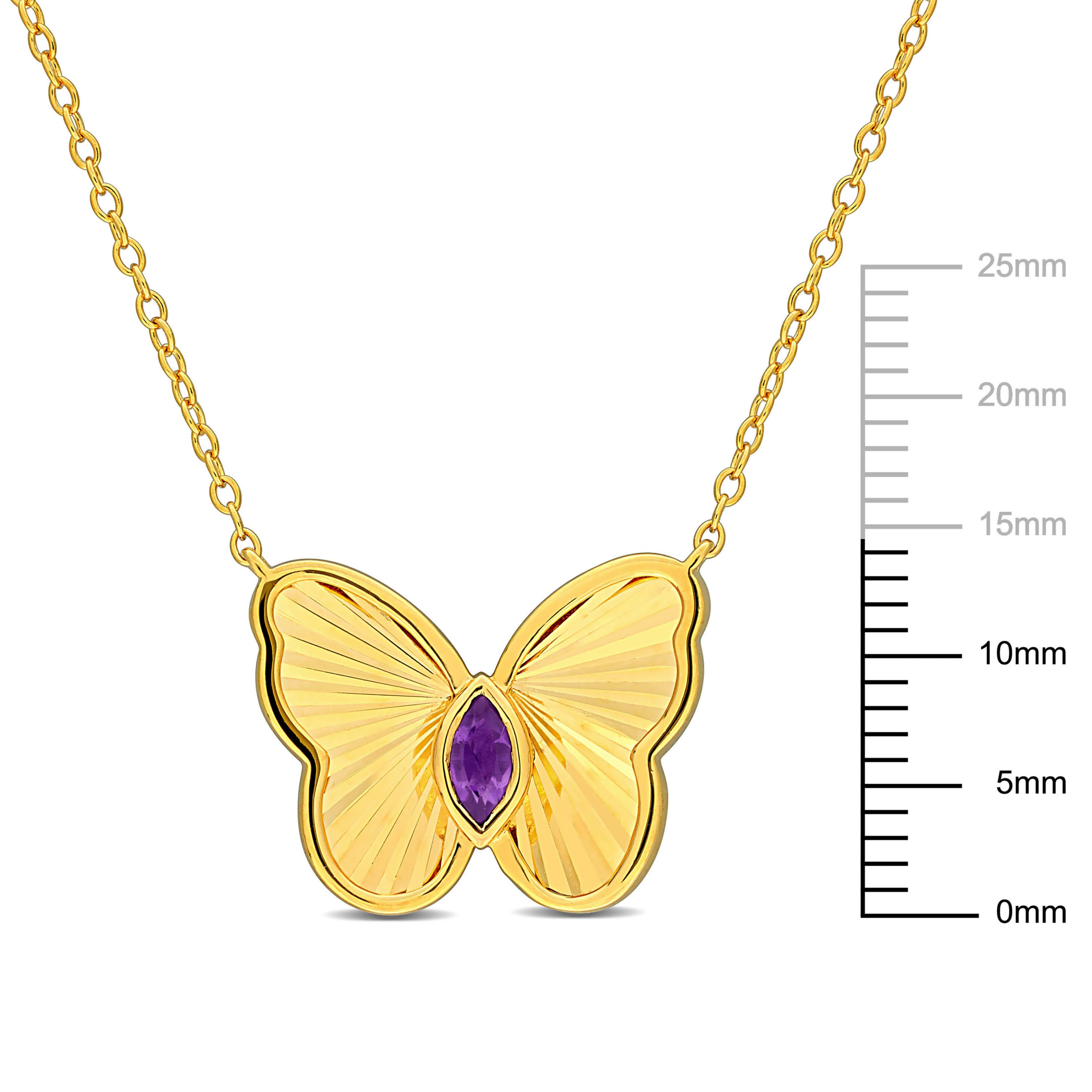 Amethyst Butterfly Necklace in Yellow Plated Sterling Silver, 17"