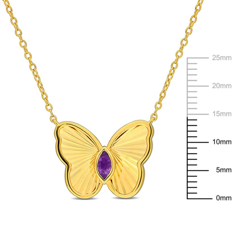 Amethyst Butterfly Necklace in Yellow Plated Sterling Silver, 17"