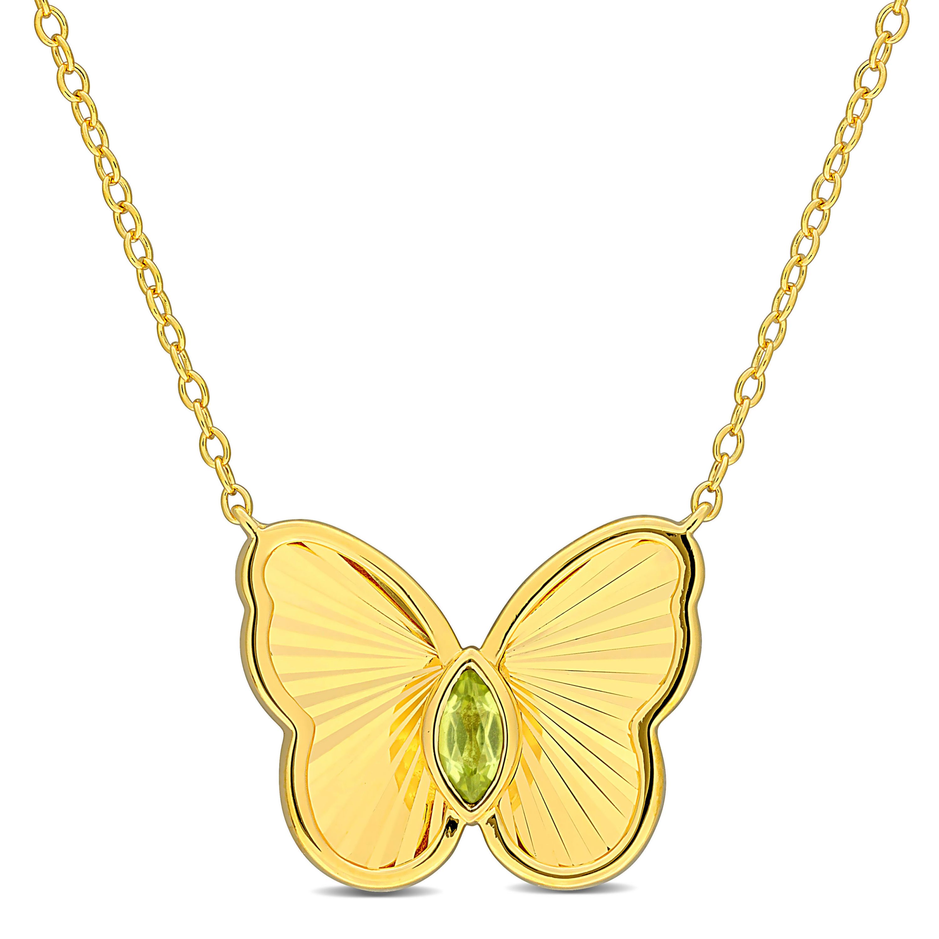 Peridot Butterfly Necklace in Yellow Plated Sterling Silver, 17"