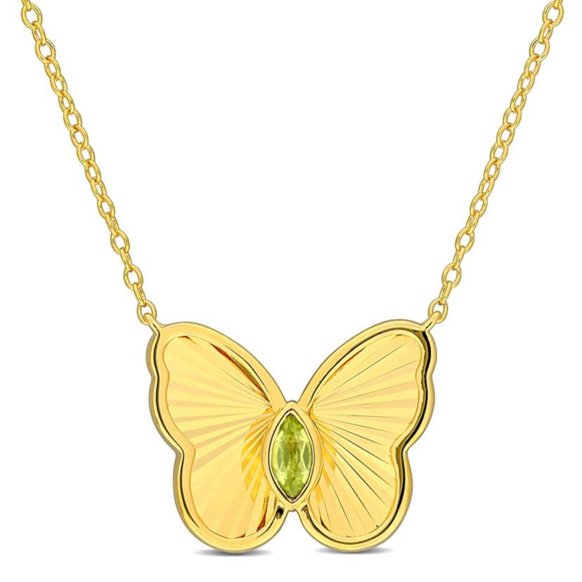 Peridot Butterfly Necklace in Yellow Plated Sterling Silver, 17"