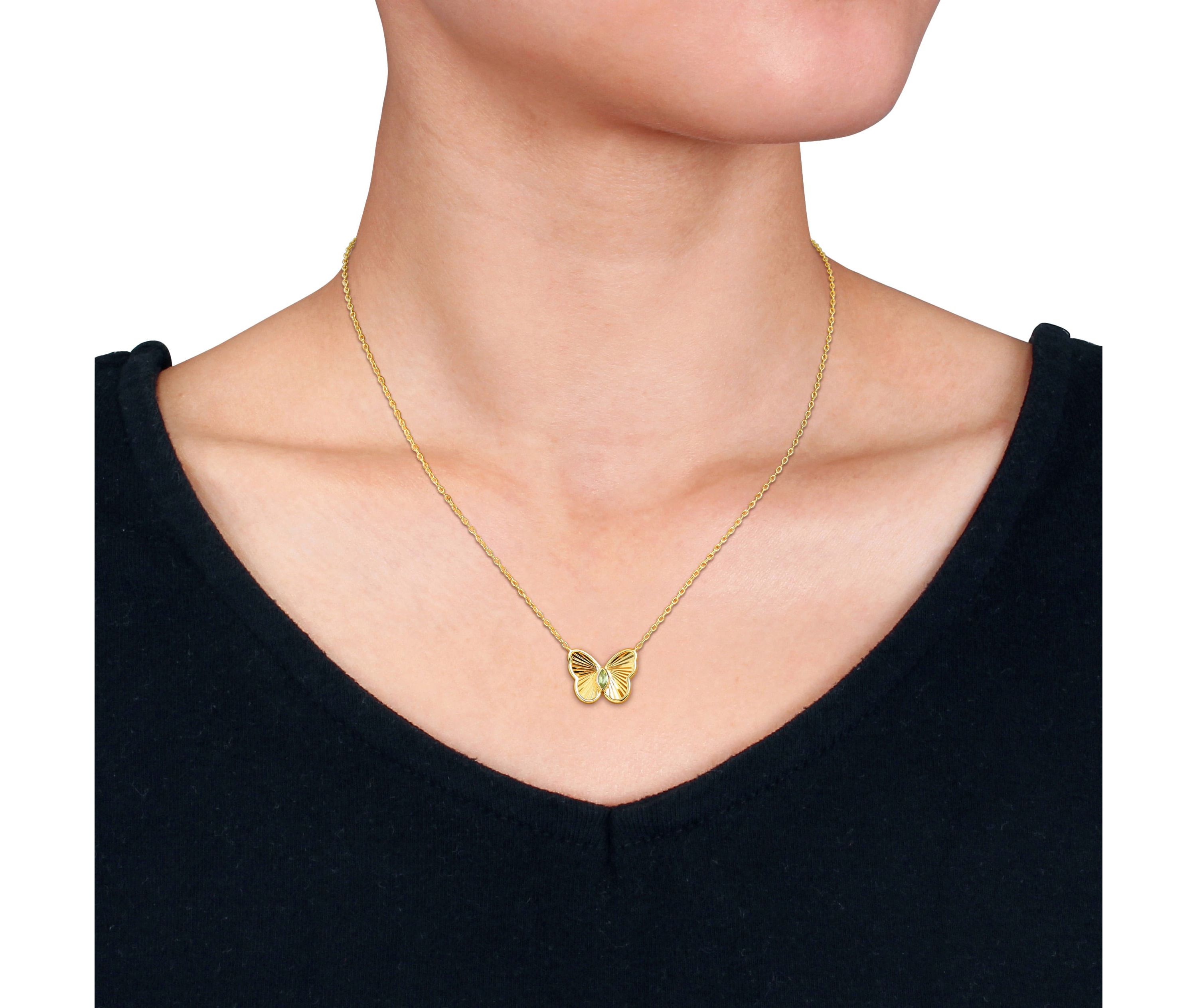 Peridot Butterfly Necklace in Yellow Plated Sterling Silver, 17"