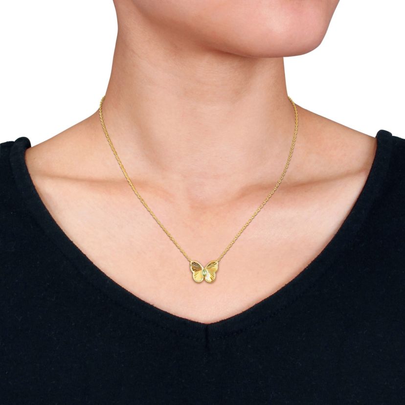 Peridot Butterfly Necklace in Yellow Plated Sterling Silver, 17"