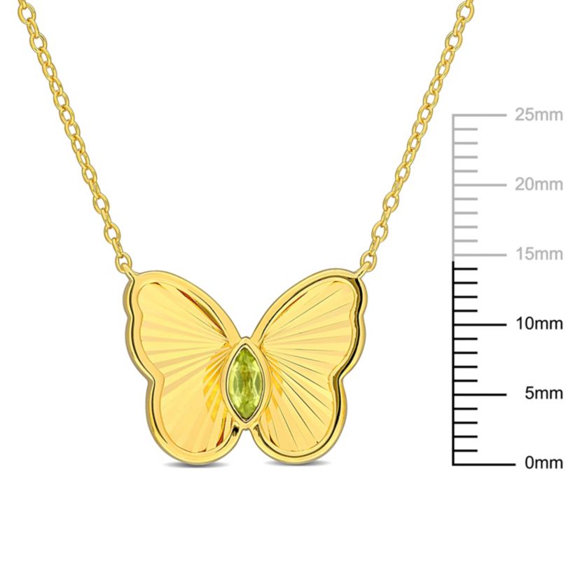 Peridot Butterfly Necklace in Yellow Plated Sterling Silver, 17"