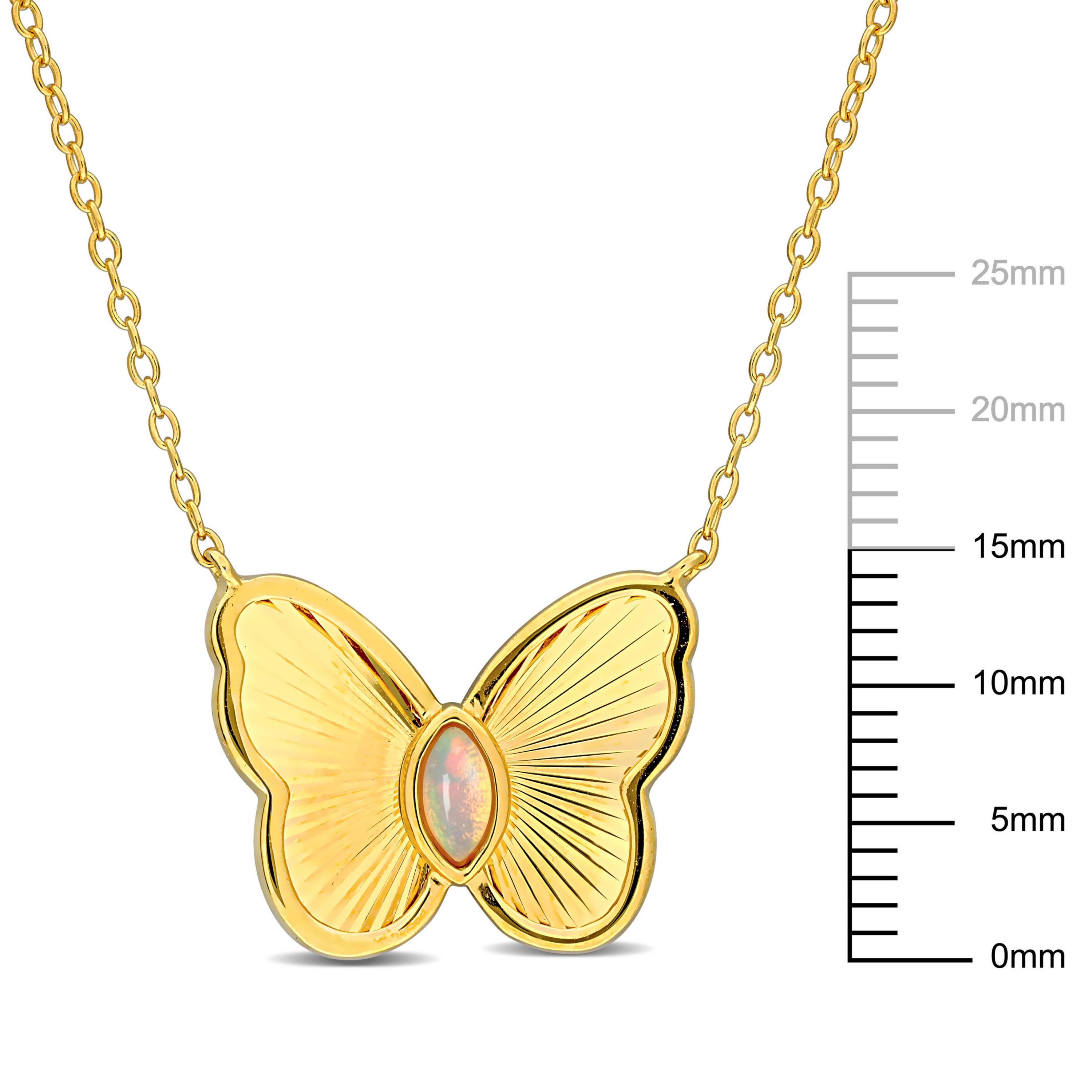 Ethiopian-Blue Opal Butterfly Necklace in Yellow Plated Sterling Silver, 17"