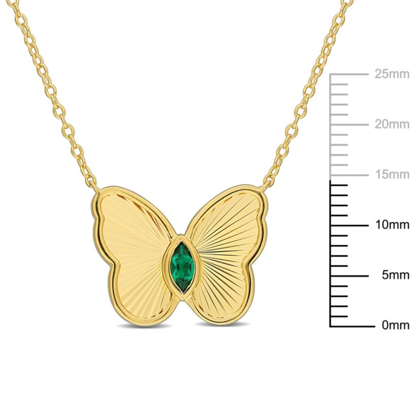 Lab Created Created Emerald Butterfly Necklace in Yellow Plated Sterling Silver, 17"