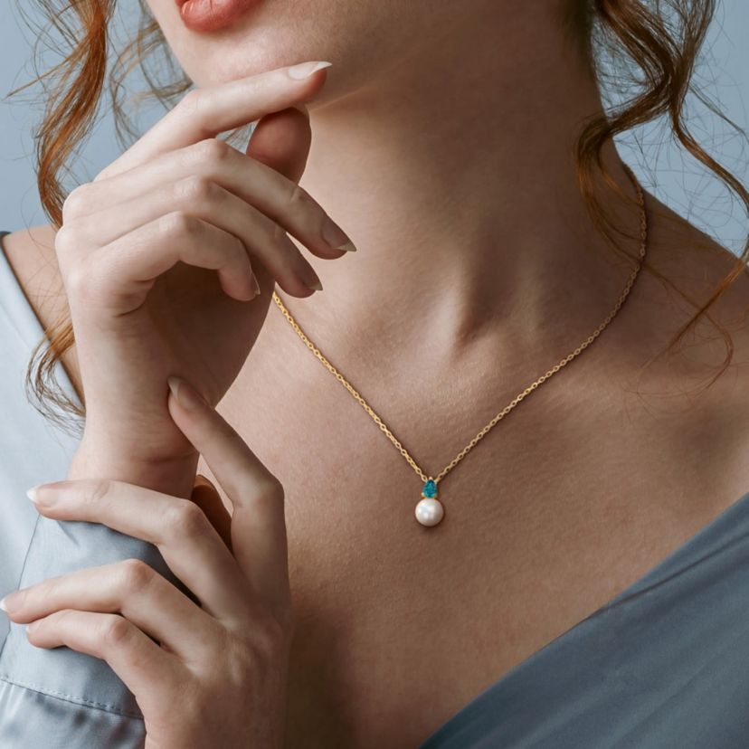 2-Pc Set of Freshwater Cultured Pearl and Created Alexandrite Stud Earrings and Pendant with Chain in Yellow Plated Sterling Silver