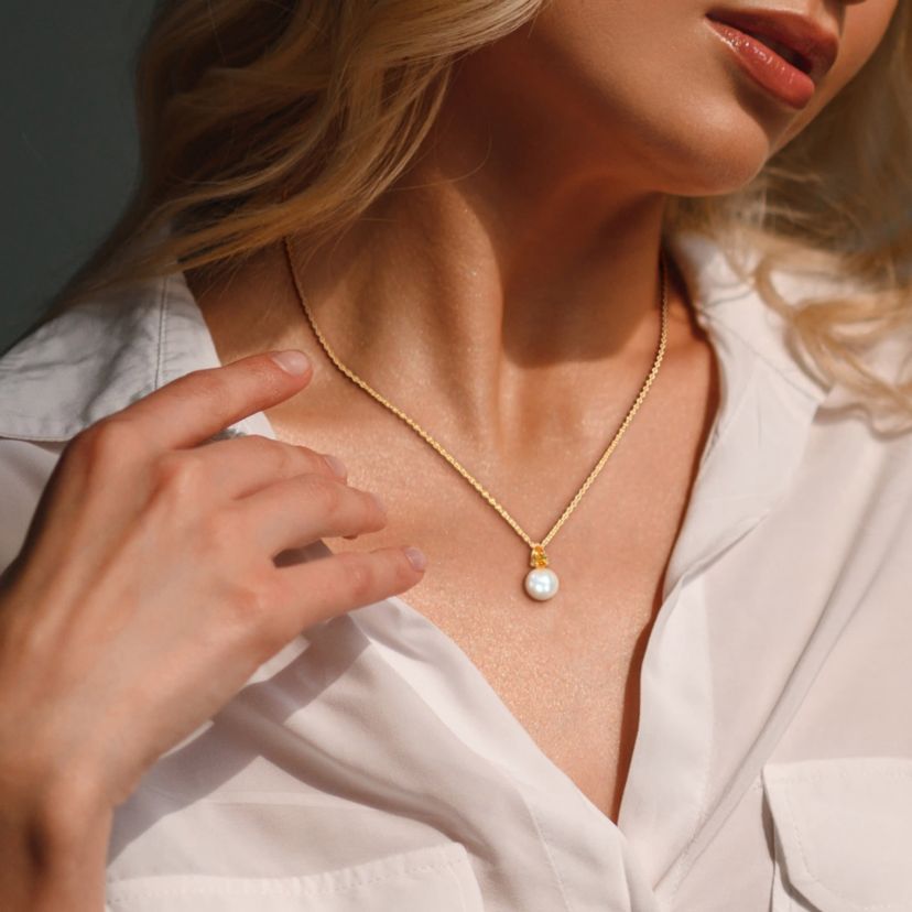 2-Pc Set of Freshwater Cultured Pearl and Citrine Stud Earrings and Pendant with Chain in Yellow Plated Sterling Silver