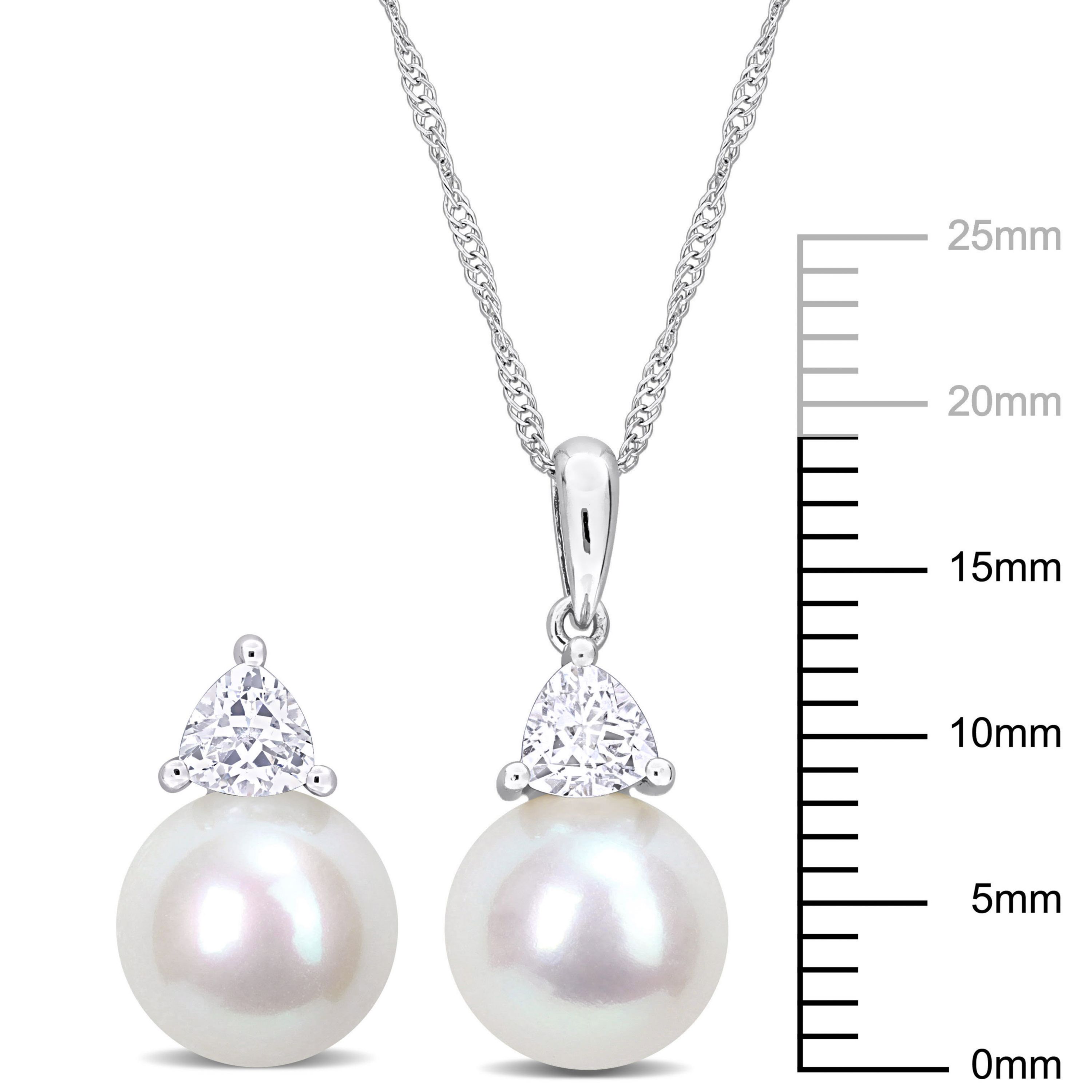 Lab Created 2-Pc Set of Freshwater Cultured Pearl and Created White Sapphire Stud Earrings and Pendant with Chain in 10K White Gold