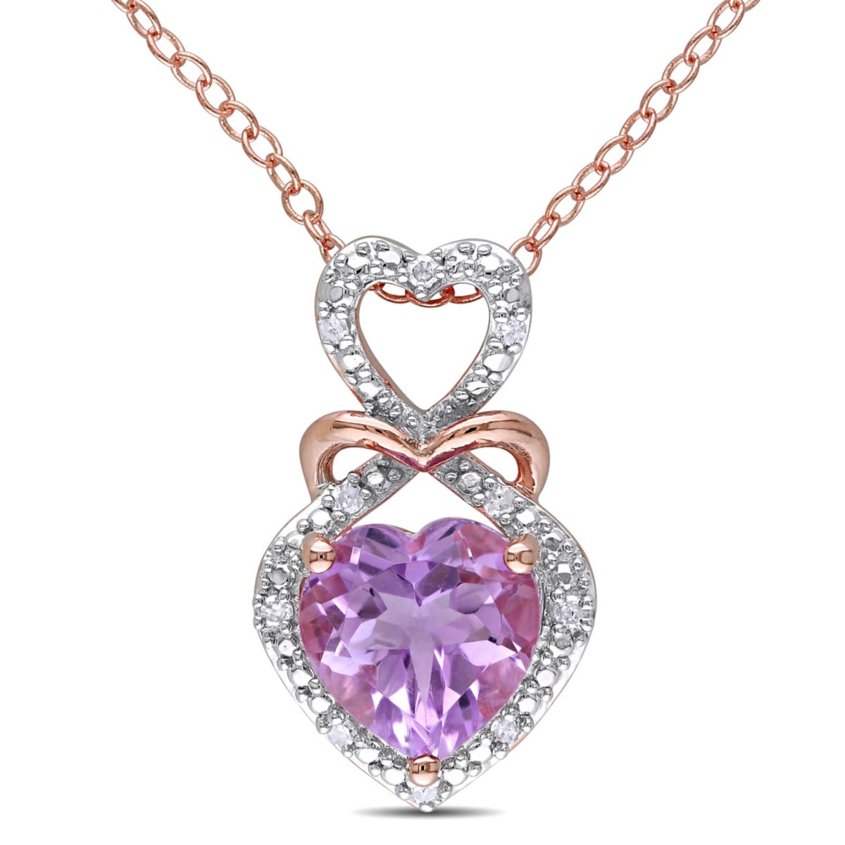 Rose de France and 1/10 ct. t.w Diamond Heart Pendant with Chain in 2-Tone Sterling Silver
