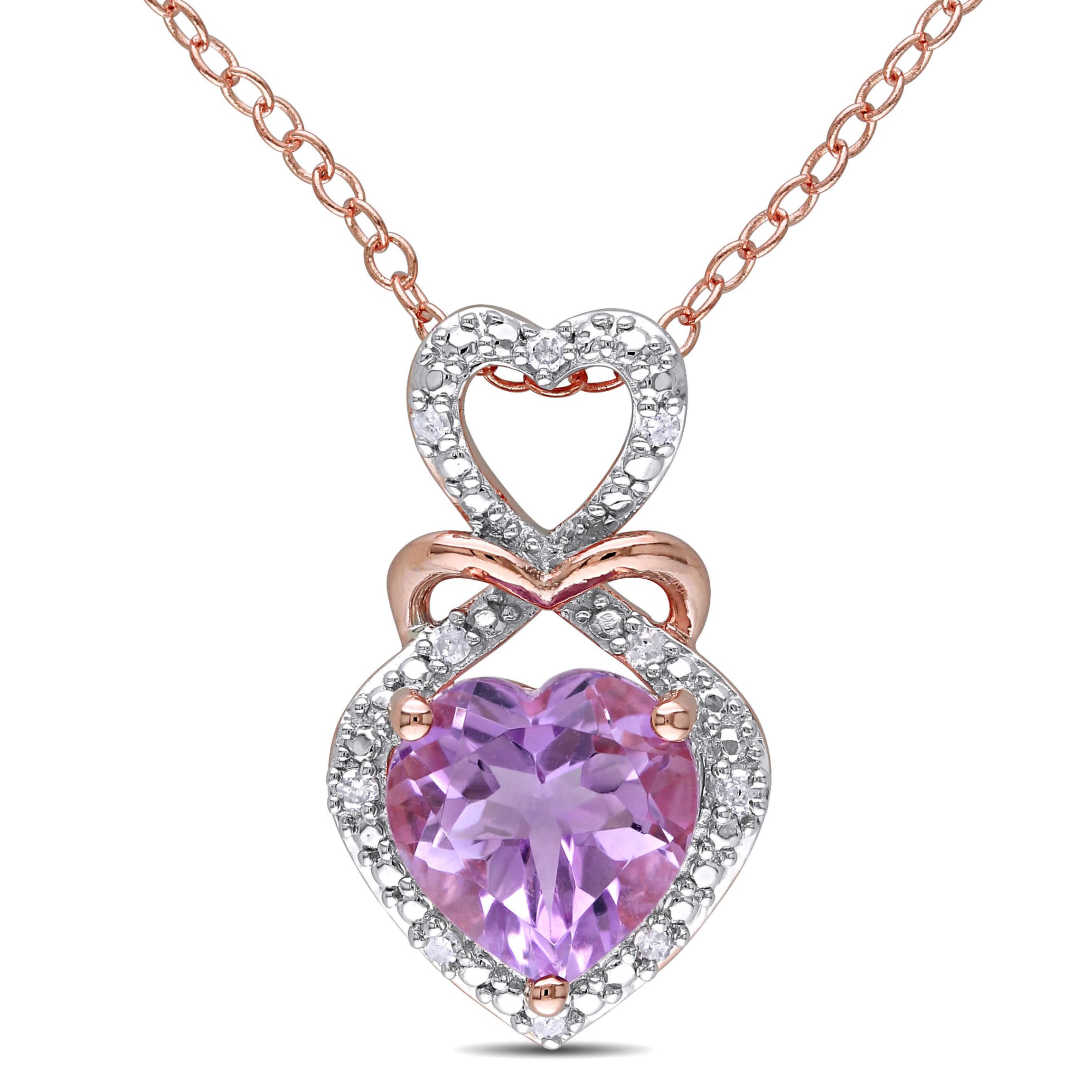 Rose de France and 1/10 ct. t.w Diamond Heart Pendant with Chain in 2-Tone Sterling Silver